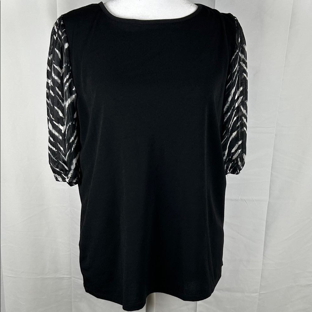 Cure Black Blouse Women’s Medium Zebra Sheer Sleeve Top